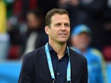 Germany team manager Oliver Bierhoff walks pitchside ahead of the 2014 FIFA World Cup Brazil Round of 16 match between Germany and Algeria at Estadio Beira-Rio on June 30, 2014