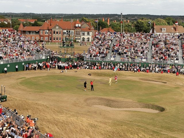 A general shot of the 18th hole at Hoylake Golf Course on July 23, 2006.