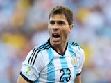 Jose Maria Basanta of Argentina reacts during the 2014 FIFA World Cup Brazil Round of 16 match between Argentina and Switzerland at Arena de Sao Paulo on July 1, 2014 