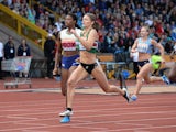 Kelly Massey winning the 400m women's final in Birmingham on June 29, 2014