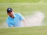 Sergio Garcia of Spain plays his first bunker shot on the 15th hole during the final round of The 143rd Open Championship at Royal Liverpool on July 20, 2014 in Hoylake, England