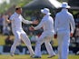 South Africa cricketer Dale Steyn celebrates with teammates after he dismissed Sri Lankan batsman Lahiru Thirimanne during the third day of the opening Test match between Sri Lanka and South Africa at the Galle International Cricket Stadium in Galle on Ju
