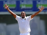 South Africa cricketer Vernon Philander appeals during the third day of the opening Test match between Sri Lanka and South Africa at the Galle International Cricket Stadium in Galle on July 18, 2014