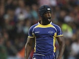 Anthony Bayne-Charles of Barbados looks on in the Rugby Sevens match between Barbados and New Zealand at Ibrox Stadium during day three of the Glasgow 2014 Commonwealth Games on July 26, 2014
