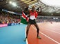 Caleb Mwangangi Ndiku of Kenya celebrates after winning gold in the Men's 5000 metres final at Hampden Park Stadium during day four of the Glasgow 2014 Commonwealth Games on July 27, 2014 