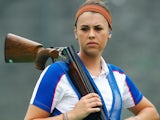 Charlotte Kerwood of Great Britain practices for the women's trap shooting event held at the Beijing Shooting Range Hall during Day 2 of the 2008 Beijing Summer Olympic Games on August 10, 2008