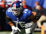 Chris Snee #76 of the New York Giants in action during their game against the Washington Redskins at MetLife Stadium on October 21, 2012 