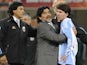 Argentina's coach Diego Maradona hugs Argentina's striker Lionel Messi after the 2010 World Cup quarter final Argentina vs Germany on July 3, 2010