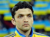 Ukraine's midfielder Edmar Halovskiy listens to the national anthems before the start of a World Cup 2014 play-off first-leg football match between Ukraine and France in Kiev on November 15, 2013