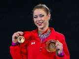 Wales's Frankie Jones with her gold medal for winning the individual ribbon final on July 26, 2014