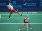 Chris Adcock and Gabby White of England during the mixed doubles match against Shama Aboobakar and JMS Beeharry of Mauritius at Siri Fort Sports Complex during day one of the Delhi 2010 Commonwealth Games on October 6, 2010