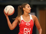 Geva Mentor of England looks for a pass during the ZEO International Netball Tri Series match between England and Jamaica at Wembley Arena on January 18, 2014