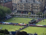 Bowlers compete in the morning session at Kelvingrove Lawn Bowls Centre during day one of the Glasgow 2014 Commonwealth Games on July 24, 2014