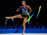Lynne Hutchison of England competes in the ribbon rotation of the individual all-around rhythmic gymnastics at the SSE Hydro during day two of the Glasgow 2014 Commonwealth Games on July 25, 2014