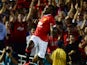 Manchester United's Danny Welbeck celebrates his opening goal against the LA Galaxy during their Chevrolet Cup match at the Rose Bowl in Pasadena, California on July 23, 2014