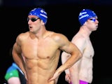 Scotland's Michael Jamieson and Ross Murdoch prior to their men's 100m breaststroke heat on July 25, 2014