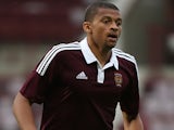 Osman Sow of Hearts in action during the Pre Season Friendly match between Hearts and Manchester City at Tyncastle Stadium on July 18, 2014 