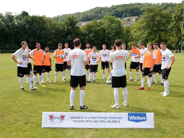 A Pontypridd Town AFC team talk ahead of their trip to Valencia in July 2014