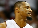 Rashard Lewis #9 of the Miami Heat reacts after hitting a shot against the San Antonio Spurs during Game Three of the 2014 NBA Finals at American Airlines Arena on June 10, 2014
