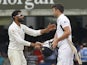 Indias Ravindra Jadeja shakes hands with Englands James Anderson after India win the match by 95 runs on the fifth day of the second cricket Test match between England and India at Lord's cricket ground in London on July 21, 2014