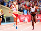England's Sophie Papps and Khamica Bingham of Canada compete in the women's 100m heats at Hampden Park, Glasgow on day four of the 2014 Commonwealth Games on July 27, 2014