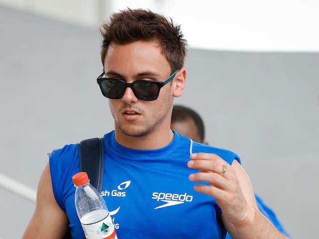 Tom Daley in the stands at the FINA Diving World Cup on July 15, 2014