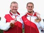 Andrew Knapper (L) and Sam Tolchard (R) of England celebrate with their bronze medals after the Men's Pairs Final on July 28, 2014