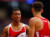 England's Andrew Osagie has words with Joe Thomas of Wales after the final of their 800m heat on July 29, 2014