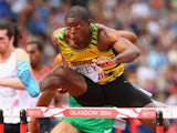 Andrew Riley of Jamaica competes in Men's 110 metres hurdles Round 1 at Hampden Park during day six of the Glasgow 2014 Commonwealth Games on July 29, 2014