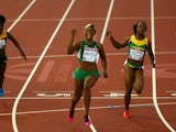 Blessing Okagbare celebrates winning gold in the women's 100m ahead od Jamiaca's Veronica Campbell-Brown on July 28, 2014