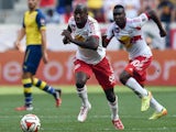 Red Bulls Bradley Wright-Phillips controls the ball against Arsenal during the friendly match between Arsenal and the New York Red Bulls July 26, 2014