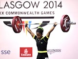 Nigeria's gold medalist Chika Amalaha competing in the women's weightlifting 53kg class, at the SECC Precinct during the 2014 Commonwealth Games in Glasgow, Scotland, July 25, 2014