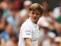 David Goffin of Belgium reacts during his Gentlemen's Singles first round match against Andy Murray of Great Britain on day one of the Wimbledon Lawn Tennis Championships at the All England Lawn Tennis and Croquet Club at Wimbledon on June 23, 2014