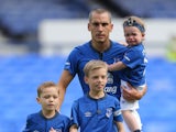 Leon Osman of Everton arrives on the pitch with his children for his testimonial match, the Pre-Season Friendly between Everton and Porto at Goodison Park on August 3, 2014