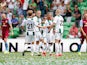 Tjaronn Chery of Groningen is congratulated by team mates after scoring the first goal of the game during the pre season friendly match between FC Groningen and Aston Villa held at the Euroborg on August 2, 2014 
