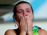 Hannah Starling looks shocked after realising that she had won a bronze medal in the Commonwealth Games 3m springboard event at the Royal Commonwealth Pool in Edinburgh on August 2, 2014