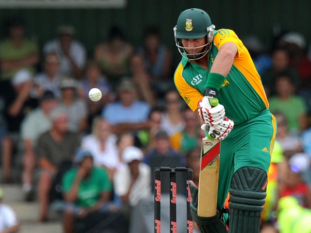 South African batsman Jacques Kallis plays a shot during the second One Day International match between South Africa and Sri Lanka at the Buffalo Park in East London on January 14, 2012