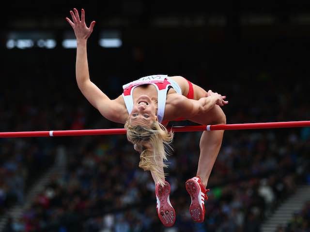 Jessica Taylor competing in the high jump of the heptathlon on July 29, 2014