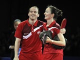 England's Paul Drinkhall and Joanna Drinkhall celebrate after winning the table tennis mixed doubles gold medal match against England's Tin Tin Ho and Liam Pitchford in the Scotstoun Sports Complex at the 2014 Commonwealth Games in Glasgow, Scotland, on A
