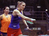  Laura Massaro of England plays a return shot to Jenny Duncalf of England during the Round of 16th of the CIMB Women's World Championship at the Spice Arena on March 20, 2014