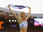 Lynsey Sharp of Scotland celebrates as she wins silver in the Women's 800 metres final at Hampden Park during day nine of the Glasgow 2014 Commonwealth Games on August 1, 2014