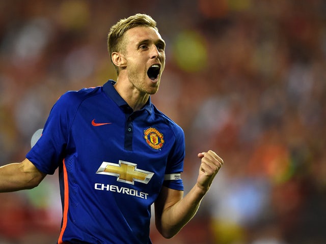 Darren Fletcher #24 of Manchester United celebrates after scoring the game-winning goal in penalty shootouts against Inter Milan during their match in the International Champions Cup 2014 at FedExField on July 29, 2014