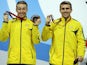 Matthew Mitcham and Grant Nel of Australia pose with their silver medals after finishing second in the synchronised 3m platform final at the Commonwealth Games on August 1, 2014