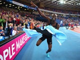Nijel Amos of Botswana celebrates winning gold in the Men's 800 metres final at Hampden Park during day eight of the Glasgow 2014 Commonwealth Games on July 31, 2014