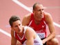 Richard Yates of England and Dai Greene of Wales look on after the Men's 400 metres hurdles heats at Hampden Park during day seven of the Glasgow 2014 Commonwealth Games on July 30, 2014 