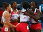 Shana Cox, Kelly Massey, Christine Ohuruogu and Anyika Onuora of England celebrate winning bronze in the Women's 4x400 metres relay final at Hampden Park during day ten of the Glasgow 2014 Commonwealth Games on August 2, 2014