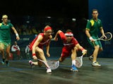 Peter Barker and Alison Waters of England compete in the Mixed Doubles Gold Medal Match against David Palmer and Rachael Grinham of Australia at Scotstoun Sports Campus during day eleven of the Glasgow 2014 Commonwealth Games on August 3, 2014