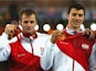  Silver medallist Luke Cutts of England and gold medallist Steven Lewis of England pose on the podium during the medal ceremony for the Mens Pole Vault at Hampden Park during day nine of the Glasgow 2014 Commonwealth Games on August 1, 2014