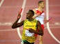 Usain Bolt of Jamaica celebrates winning gold in the Mens 4x100 metres relay final at Hampden Park during day ten of the Glasgow 2014 Commonwealth Games on August 2, 2014