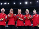 Team Wales gymnasts Elizabeth Beddoe, Raer Theaker, Jessica Hogg, Angel Romaeo and Georgina Hockenhull pose with their bronze medals after the women's artistic team final at the Commonwealth Games on July 29, 2014